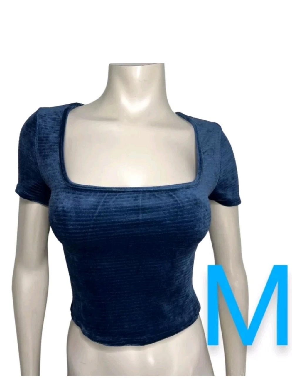🆕Blue Ribbed Velvet Stretchy Crop Top ~ Size M